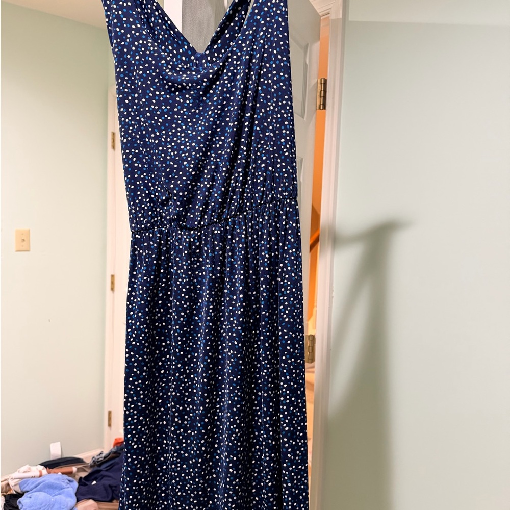Kaileigh Navy Blue Maxi Dress with White Dots